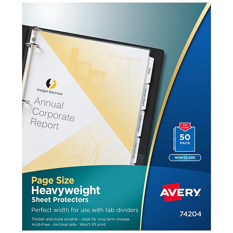 Avery Page Size Heavyweight Non-Glare Sheet Protectors, 8.5" x 11", Clear, 50/Box (74204) image 1