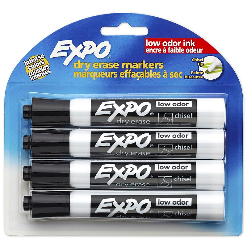 Expo Dry Erase Markers, Chisel Tip, Black, 4/Pack (80661) image 1