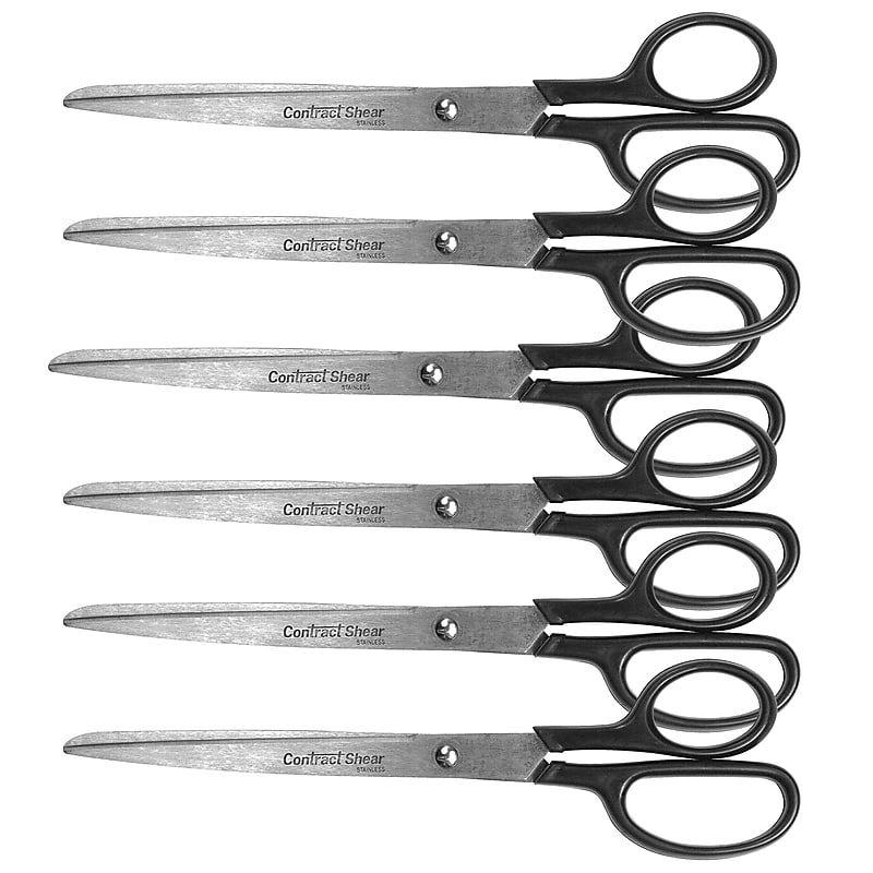 Westcott Contract Shear 9" Straight Stainless Steel Scissors, Pointed Tip, Black Handle, Pack of 6 (ACM10573-6) image 1