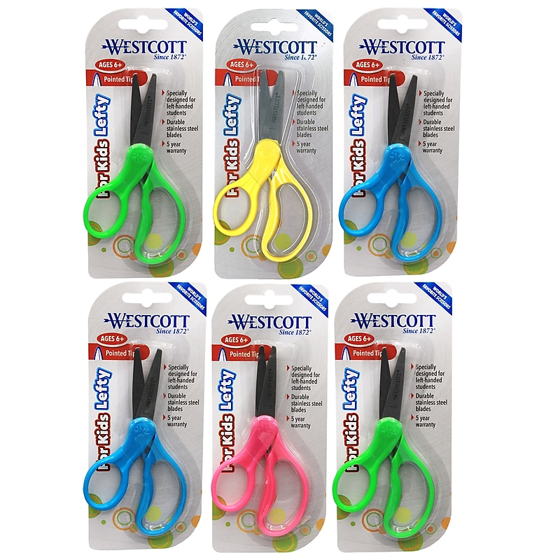 Westcott School Left-Handed 5" Kids Stainless Steel Scissors, Assorted Colors, Pack of 6 (ACM13178-6) image 1