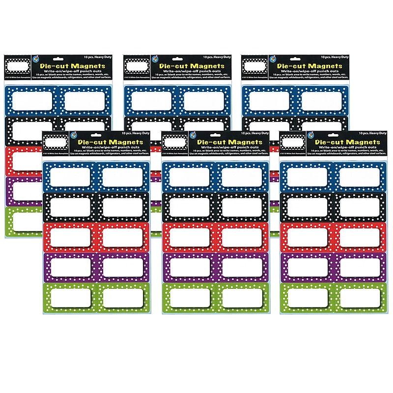 Ashley Productions Die-Cut Magnetic Colorful Dots Nameplates, Assorted Colors, 8.5" x 11", 10 Per Pack, 6 Packs (ASH10118-6) image 1