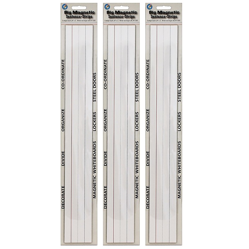 Ashley Productions Big Magnetic Sentence Strips, 3" x 24", 5 Per Pack, 3 Packs (ASH11301-3) image 1