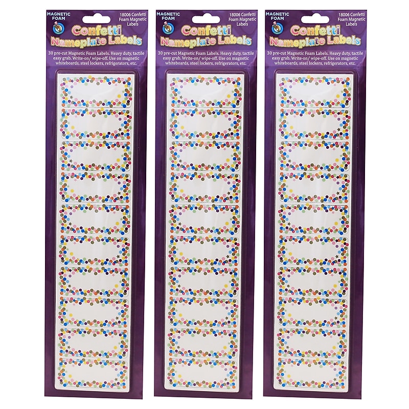 Ashley Productions Die-Cut Magnetic Confetti Nameplates, 2.5" x 1", 30 Per Pack, 3 Packs (ASH18006-3) image 1