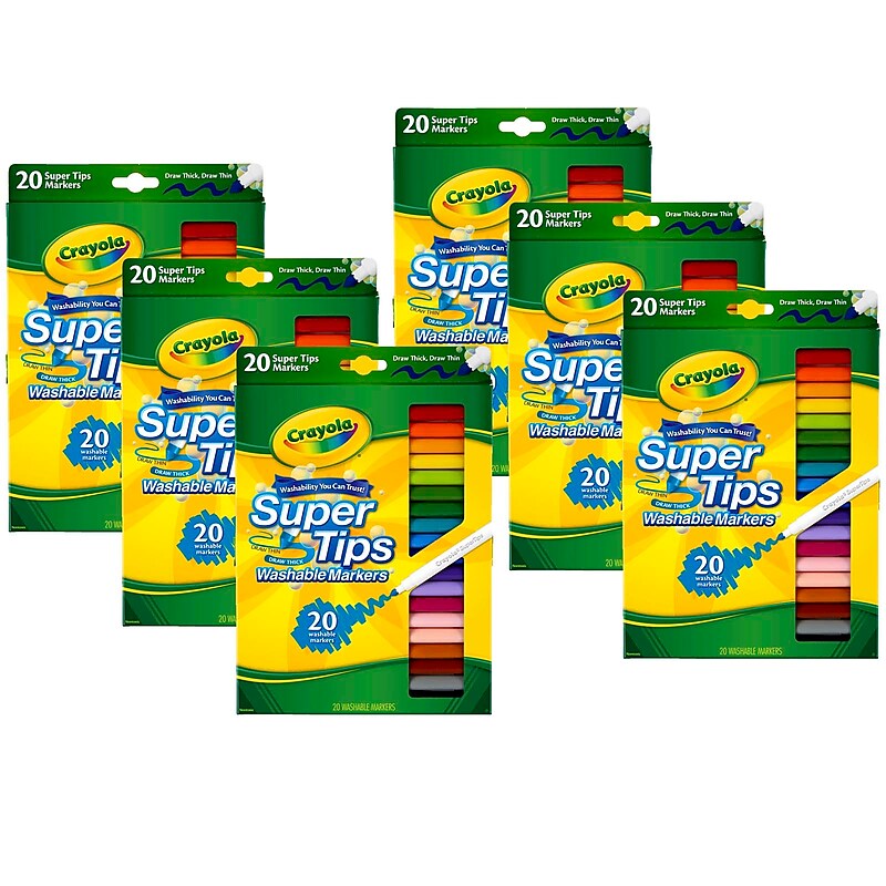 Crayola Washable Markers, Super Tips, 20 Assorted Colors, 6 Boxes (BIN588106-6) image 1
