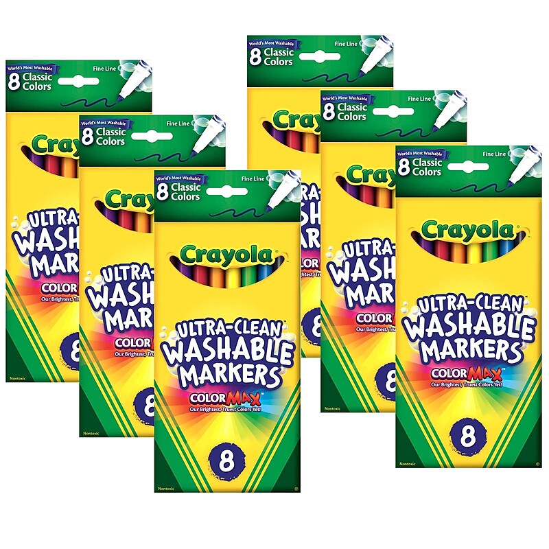 Crayola Ultra-Clean Washable Markers, Fine Tip, 8 Classic Colors/Box, 6 Boxes (BIN7809-6) image 1