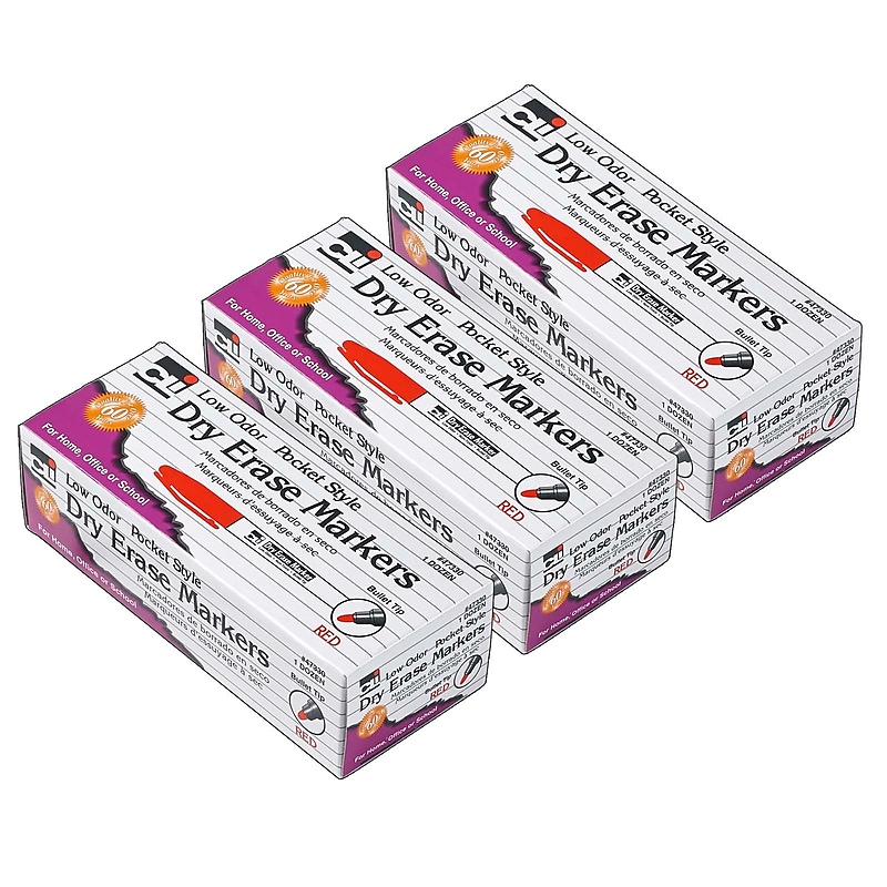 CLI Dry Erase Markers, Bullet Tip, Red, 12/Pack, 3 Packs (CHL47330-3) image 1