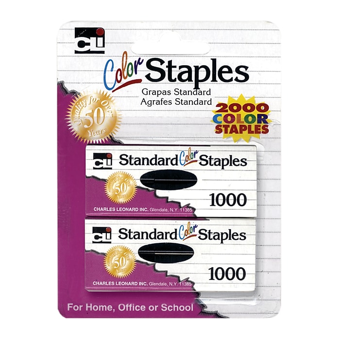 CLI Standard Color Staples, Assorted Colors, 2000/Pack, 12 Packs