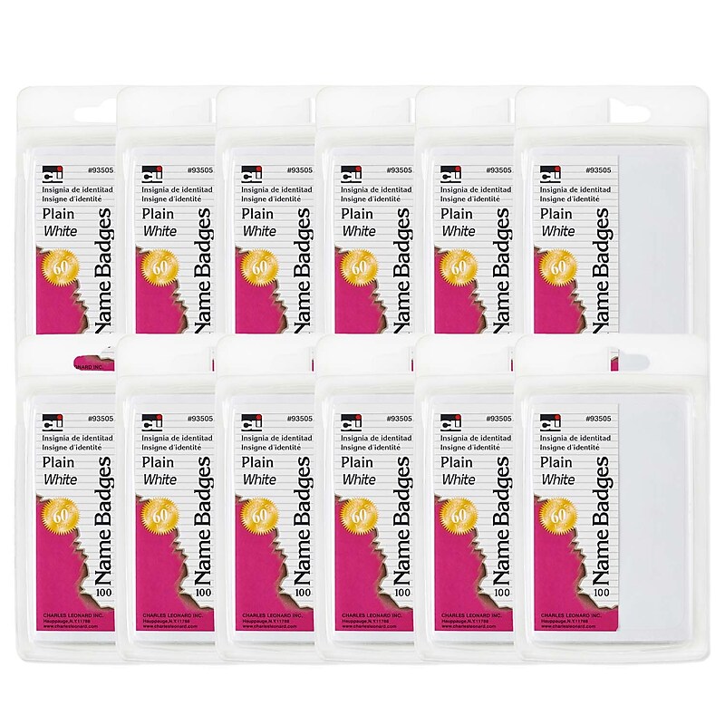 Charles Leonard Self-Adhesive Plain White Name Badges, 3.375" x 2.25", 100 Per Pack, 12 Packs (CHL93505-12) image 1