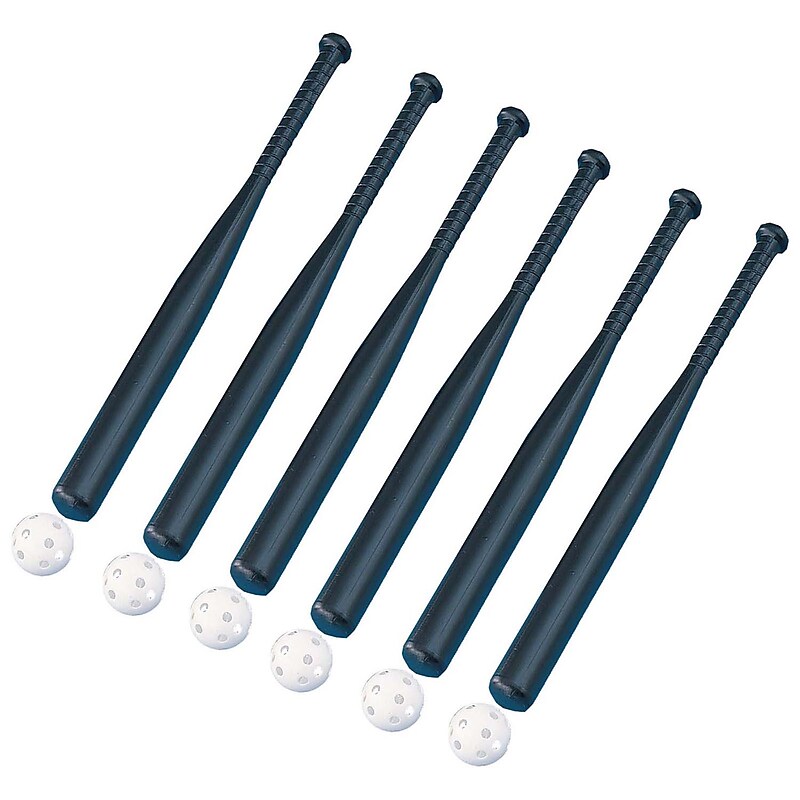 Champion Sports Plastic Baseball Bat & Ball Combo Set, Black/White, 6 Sets (CHSPLBC-6) image 1