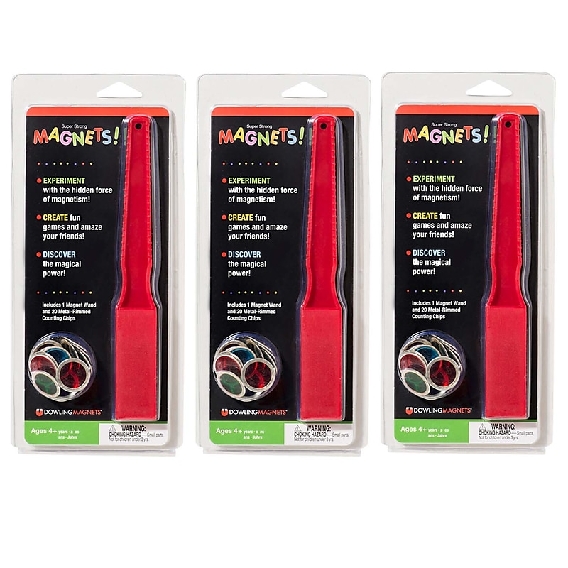 Dowling Magnets Magnetic Wand & 20 Magnetic Counting Chips, 3 Sets (DO-736601-3) image 1