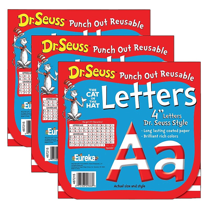 Eureka Dr. Seuss 4" Reusable Punch Out Deco Letters, Stripes, 217 Pieces/Pack, 3 Packs (EU-487215-3) image 1