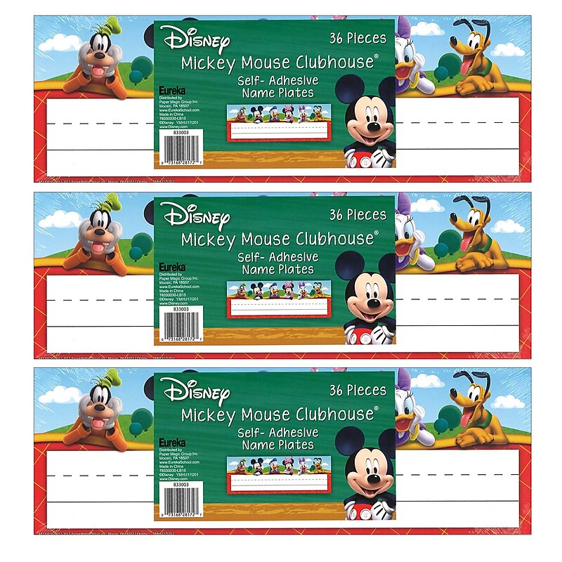Eureka® Self-Adhesive Mickey Mouse Clubhouse® Nameplates, 9.625" x 3.25", 36 Per Pack, 3 Packs (EU-833003-3) image 1