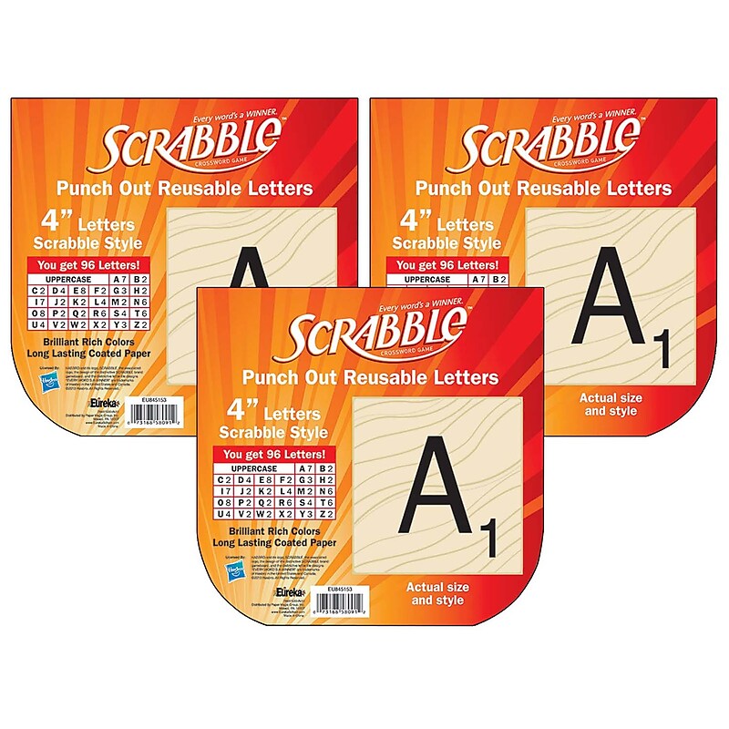 Eureka Scrabble 4" Reusable Punch Out Letters, 96/Pack, 3 Packs (EU-845153-3) image 1