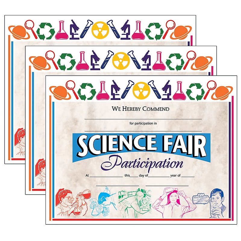 Hayes Publishing 8.5" x 11" Science Fair Participation Award, Multicolored, 30 Per Pack, 3 Packs (H-VA572-3) image 1