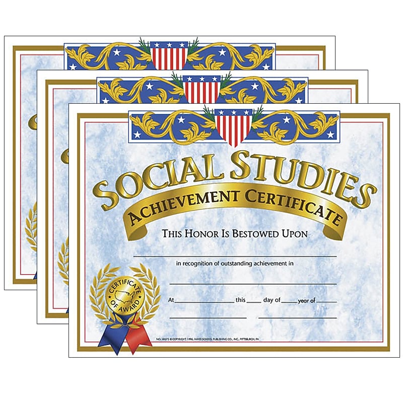 Hayes Publishing Social Studies Achievement Certificate, 30 Per Pack, 3 Packs (H-VA575-3) image 1