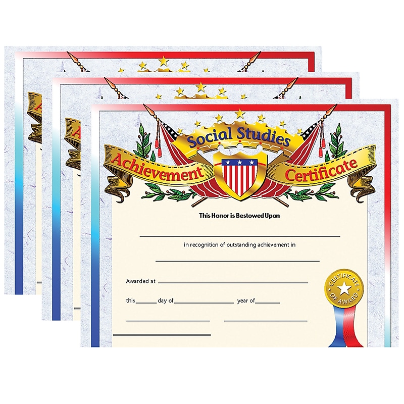 Hayes Publishing Social Studies Achievement Certificate, 30 Per Pack, 3 Packs (H-VA675-3) image 1