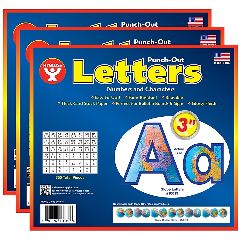 Hygloss 3" Punch-Out Letters, Globe, 350 Characters/Pack, 3 Packs (HYG10019-3) image 1
