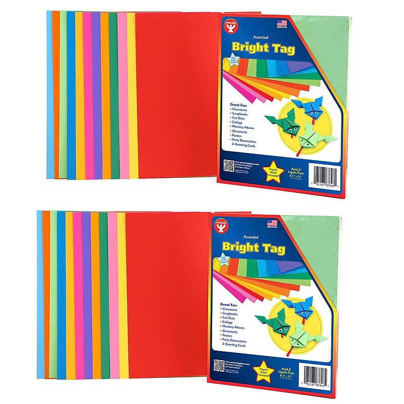 Hygloss Bright Tag, 8.5" x 11", Assorted Colors, 48 Sheets/Pack, 2 Packs (HYG87848-2) image 1