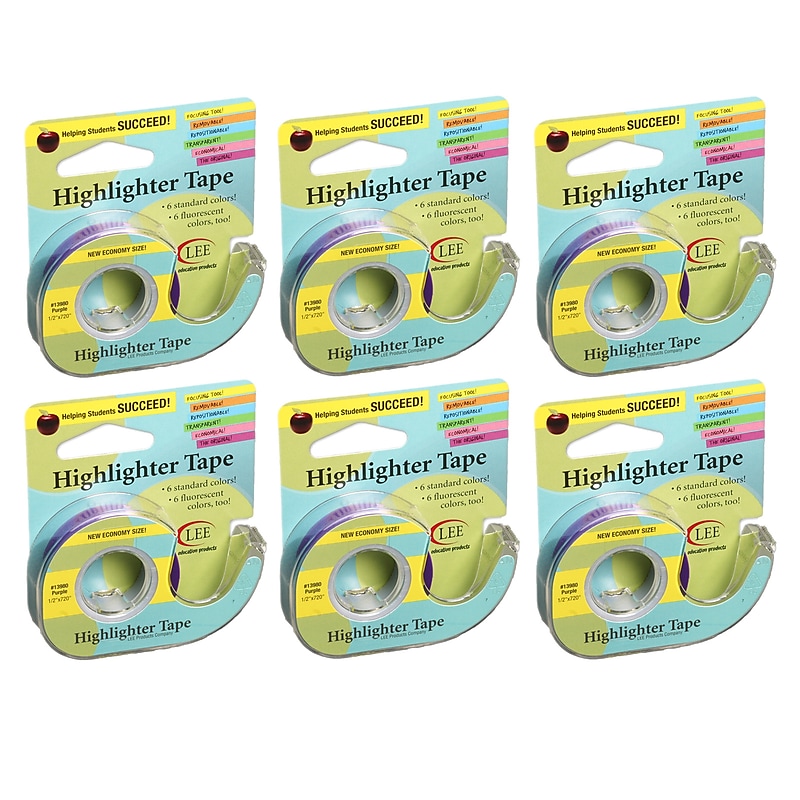 Lee Products Removable Highlighter Tape, 1/2" x 20 yds., Purple, Pack of 6 (LEE13980-6) image 1