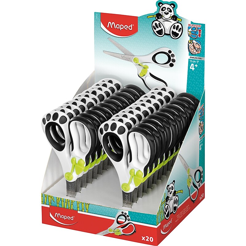 Maped 5" Koopy Spring-Assisted Educational Scissors, Blunt Tip, Black/White Handle, Pack of 20 (MAP137910) image 1