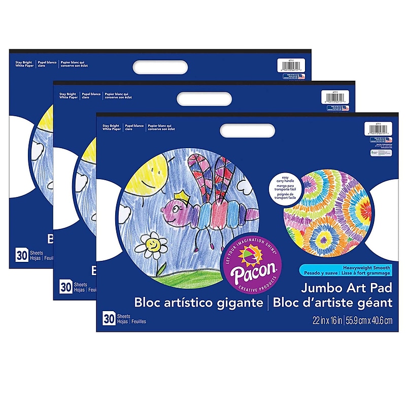 Prang® Jumbo Art Pad, White, 22" x 16", 30 Sheets, Pack of 3 (PAC4711-3) image 1