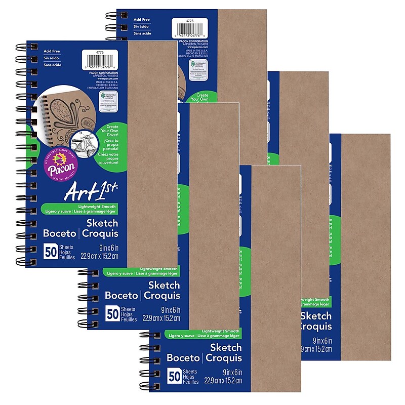UCreate Create Your Own Cover Sketch Diary, 9" x 6", Natural, 50 Sheets, Pack of 6 (PAC4776-6) image 1
