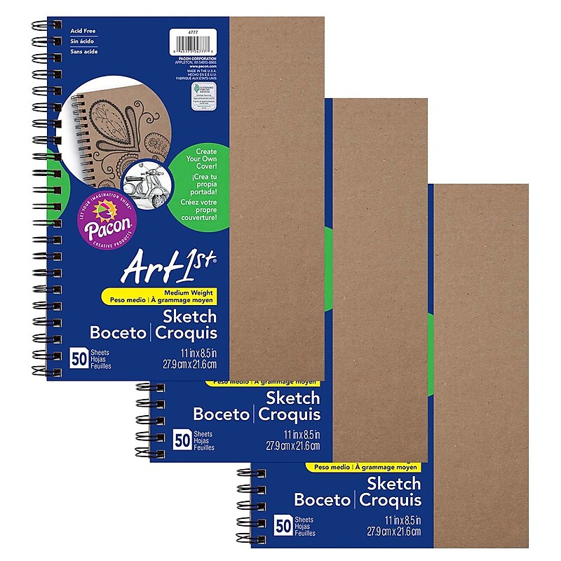 UCreate Create Your Own Cover Sketch Diary, 11" x 8.5", Natural, 50 Sheets, Pack of 3 (PAC4777-3) image 1