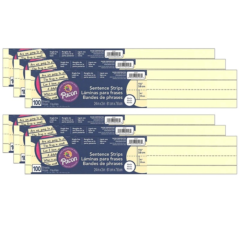 Pacon® Sentence Strips, Manila, 3" x 24", 100 Strips Per Pack, 6 Packs (PAC5157-6) image 1