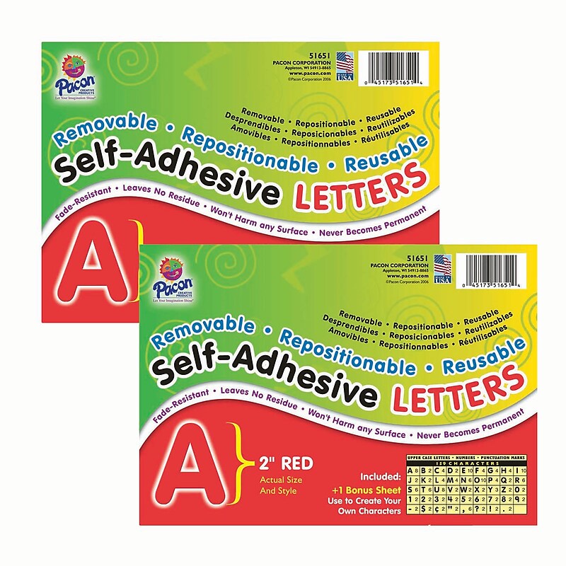 Pacon 2" Self-Adhesive Puffy Font Letters, Red, 159 Characters/Pack, 2 Packs (PAC51651-2) image 1