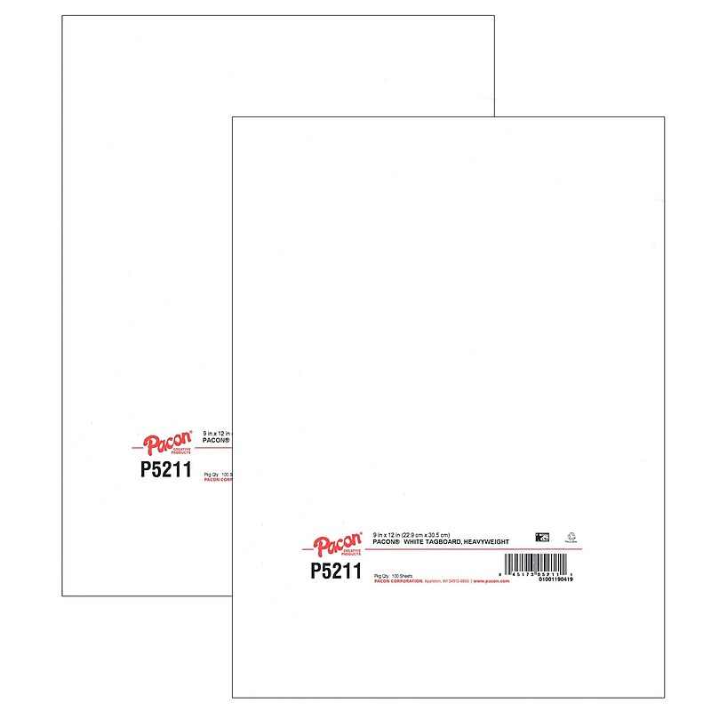 Pacon Heavyweight Tagboard, White, 9" x 12", 100 Sheets Per Pack, 2/Pack (PAC5211-2) image 1