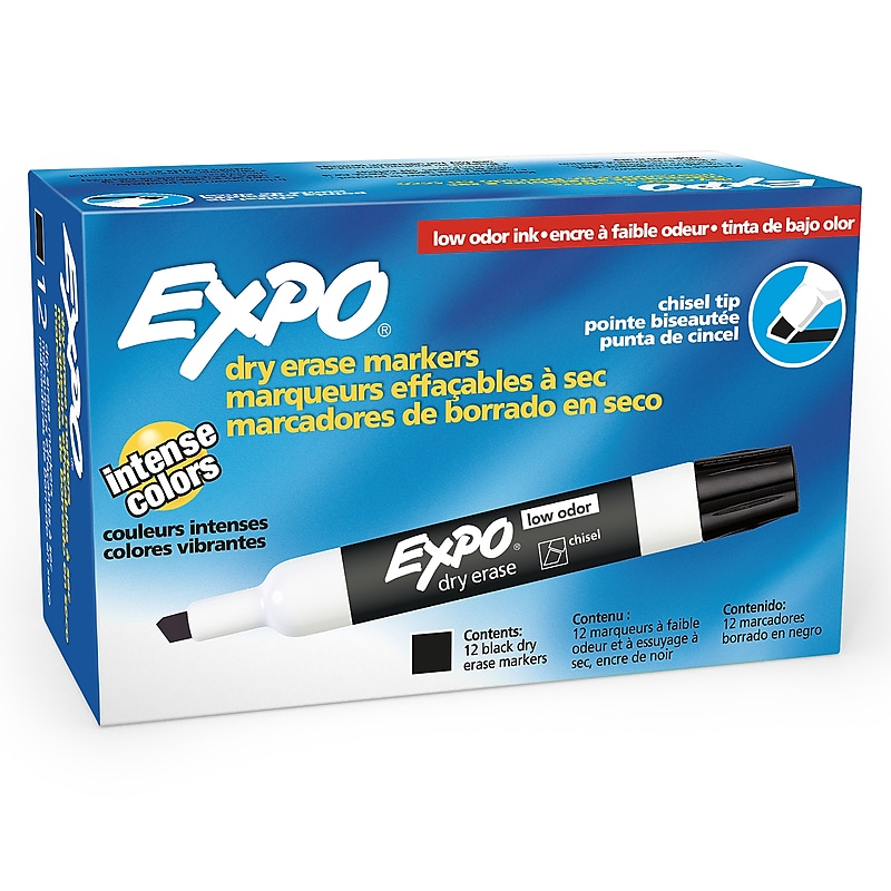 EXPO® Low Odor Dry Erase Markers, Chisel Tip, Black, Pack of 12 (SAN80001-12) image 1