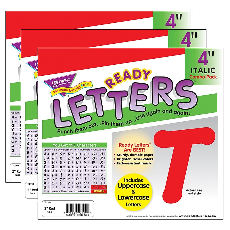 TREND 4" Italic Combo Ready Letters, Red, 193/Pack, 3 Packs (T-2700-3) image 1