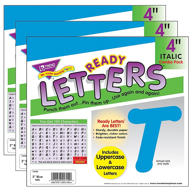 TREND 4" Italic Combo Ready Letters, Blue, 193/Pack, 3 Packs (T-2702-3) image 1