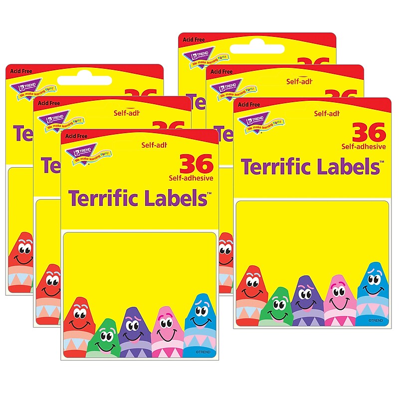 TREND Colorful Crayons Terrific Labels™, 2.5" x 3", 36 Per Pack, 6 Packs (T-68013-6) image 1