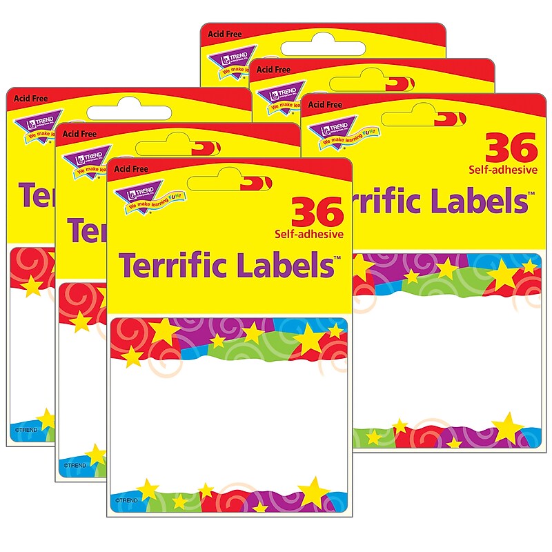 TREND Stars 'n Swirls Terrific Labels, 2.5" x 3", 36 Per Pack, 6 Packs (T-68070-6) image 1
