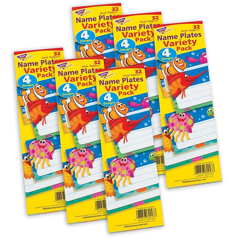 TREND Sea Buddies™ Desk Toppers Nameplates Variety Pack, 2.875" x 9.5", 32 Per Pack, 6 Packs (T-69948-6) image 1