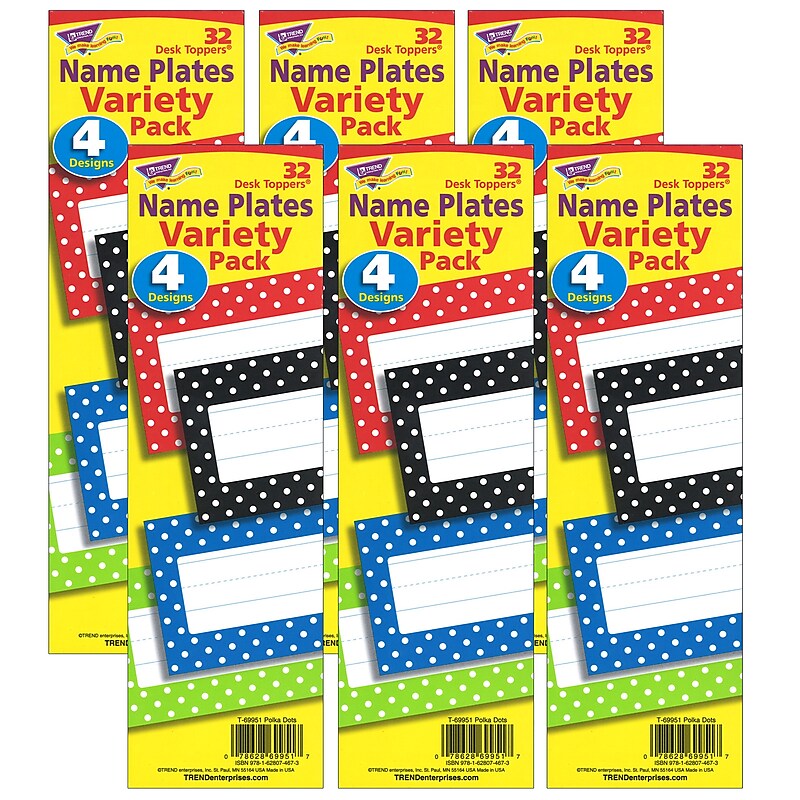 TREND Polka Dots Desk Toppers® Nameplates Variety Pack, 2.875" x 9.5", 32 Per Pack, 6 Packs (T-69951-6) image 1