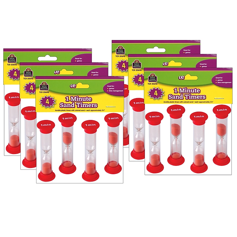 Teacher Created Resources Sand Timers, Small, 1 Minute, 4 Per Pack, 6 Packs (TCR20646-6) image 1