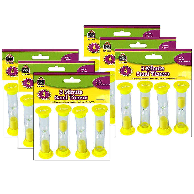 Teacher Created Resources Sand Timers, Small, 3 Minute, 4 Per Pack, 6 Packs (TCR20661-6) image 1