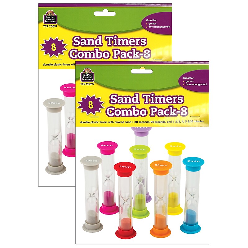 Teacher Created Resources Small Sand Timers Combo, Assorted Colors & Times, 8 Per Pack, 2 Packs (TCR20697-2) image 1