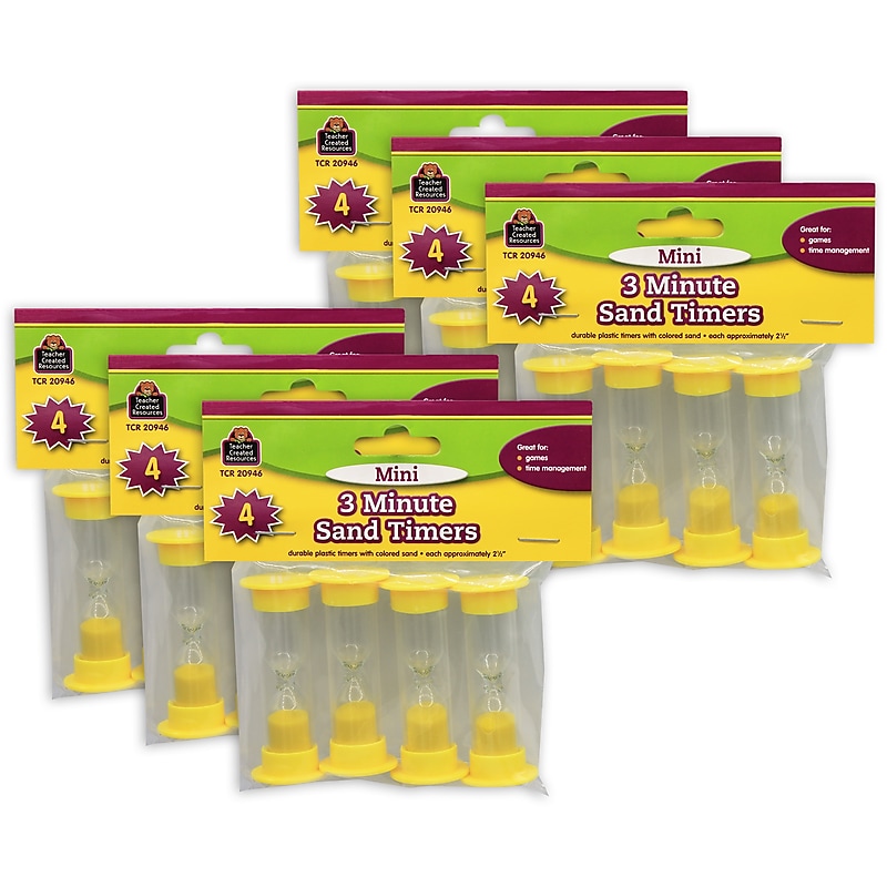 Teacher Created Resources 3 Minute Mini Sand Timer, Yellow, 4 Per Pack, 6 Packs (TCR20946-6) image 1