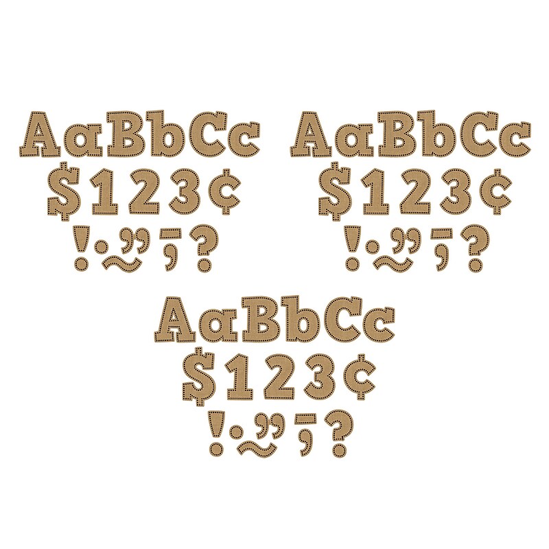Teacher Created Resources 4" Bold Block Letters Combo Pack, Brown Burlap Design, 230 Characters/Pack, 3 Packs (TCR3938-3) image 1