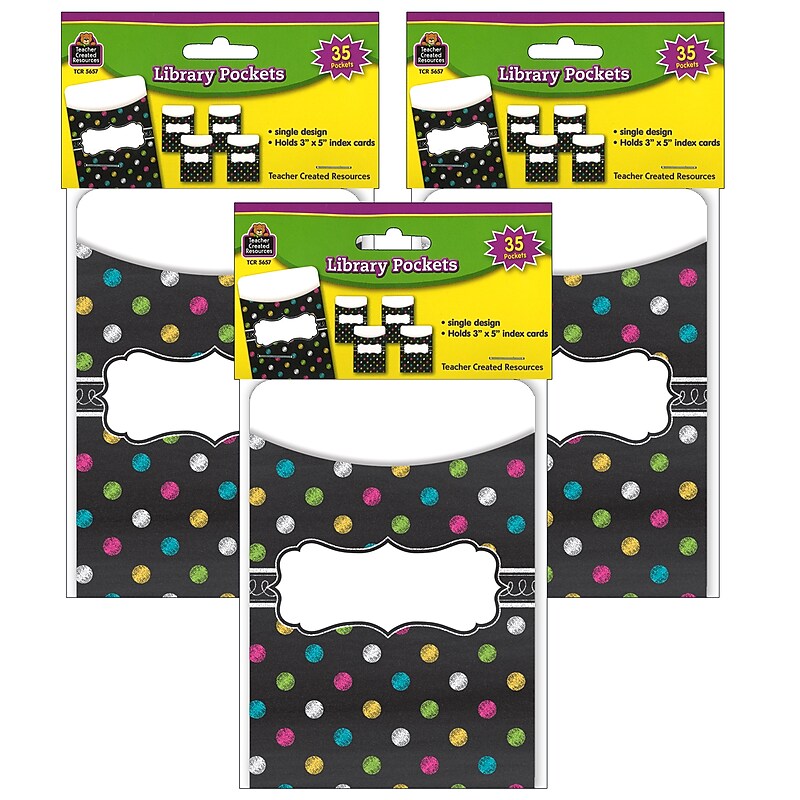Teacher Created Resources Chalkboard Brights Library Pockets, 35 Per Pack, 3 Packs (TCR5657-3) image 1