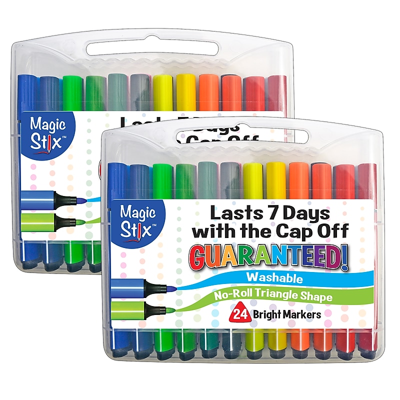 Magic Stix Triangular Markers, Bullet Tip, 24 Colors/Pack, 2 Packs (TPG397-2) image 1