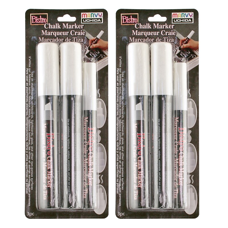 Marvy Uchida Chalk Markers, Assorted Tip, White, 3/Pack, 2 Packs (UCH480233A-2) image 1