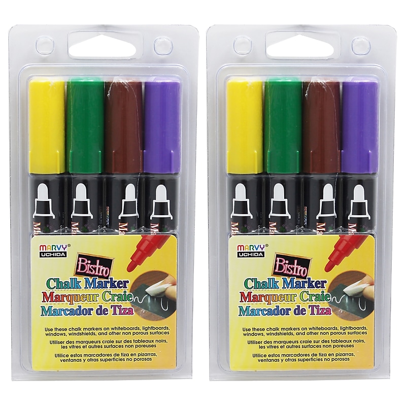Marvy Uchida Chalk Markers, Broad Tip, Assorted, 4/Pack, 2 Packs (UCH4804D-2) image 1
