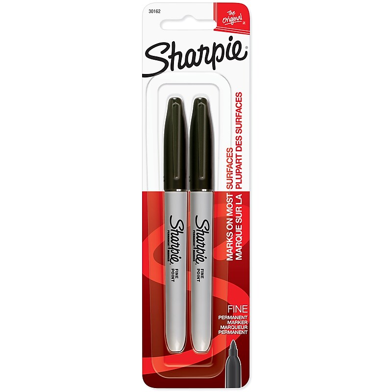 Sharpie Permanent Marker, Fine Tip, Black Ink, 2/Pack (30162) image 1