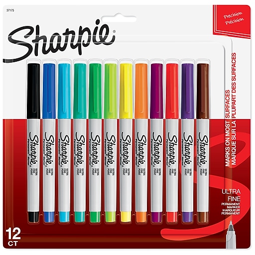 Sharpie Permanent Markers, Ultra Fine Tip, Assorted, 12/Pack (37175)