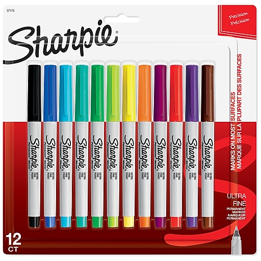 Sharpie Permanent Markers, Ultra Fine Tip, Assorted, 12/Pack