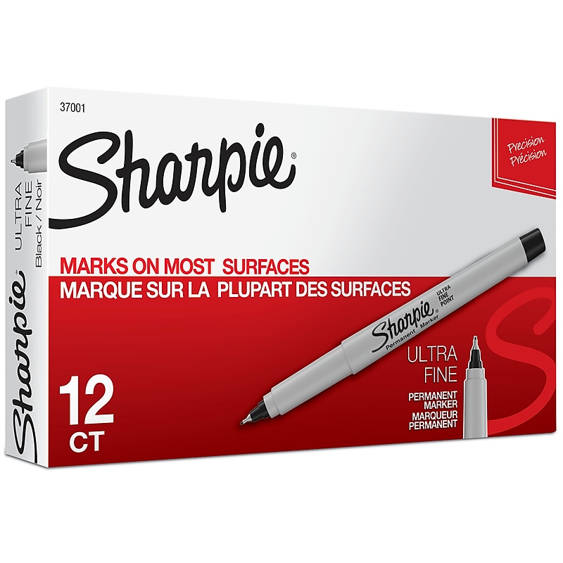 Sharpie Permanent Marker, Ultra Fine Tip, Black, 12/Pack (37001) image 1